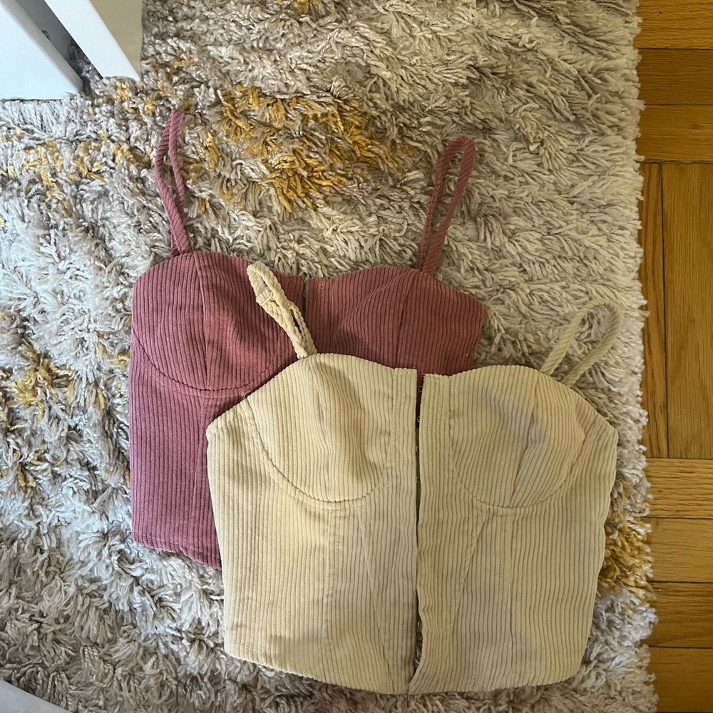 Corduroy Bustier Tops in Pink and Cream
